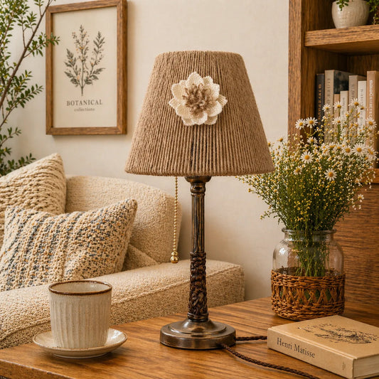 Rustic Rope DIY Empire  Lampshade Kit |  Natural Small Table Lamp Shade with Floral - E10 / E14 / E26 / E27