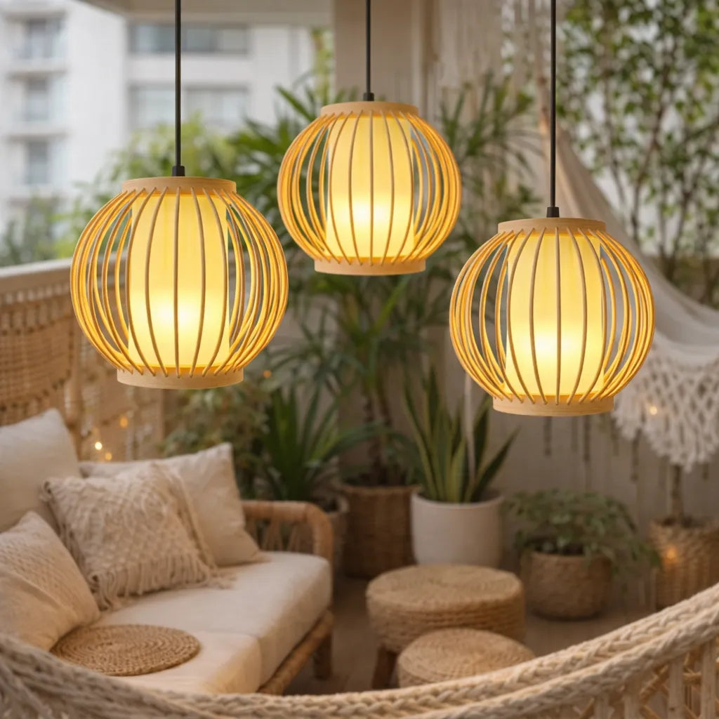Japandi Small Lantern Bamboo Pendant Light Shade for Bedside | Minimalist Design – M11