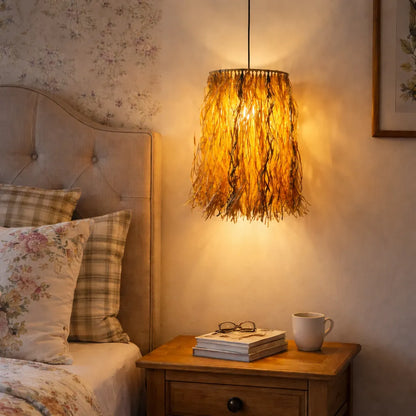 Boho Raffia Pendant Lampshade | Natural DIY Hanging Light Shade Kit with Fringe
