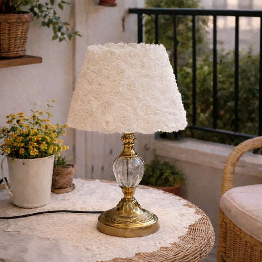 Retro Rose Fabric Lampshade Kit | DIY Beige Floral Table Lamp Shade with 3D Flower  - E10/E14/E26/E27