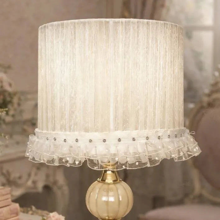 Fabric Pleated Lampshade Kit with Lace Trim | DIY White Table Lamp Shade Kit
