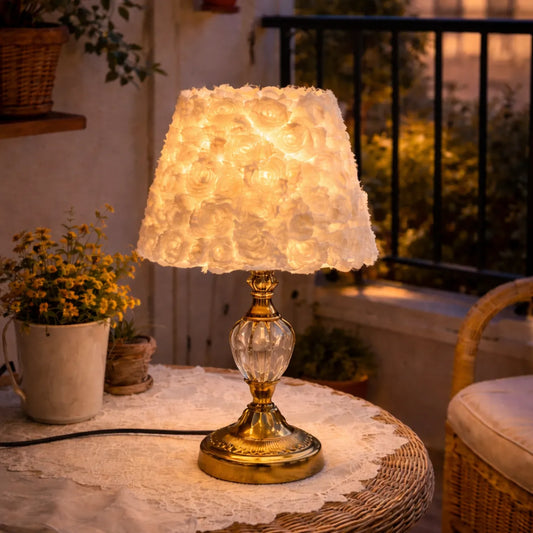 Retro Rose Fabric Lampshade Kit | DIY Beige Floral Table Lamp Shade with 3D Flower  - E10/E14/E26/E27