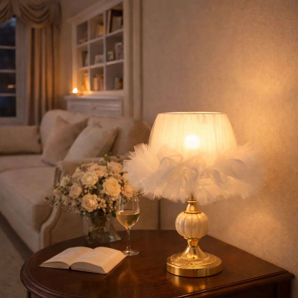 Ballerina Frilly Tulle Lampshade | DIY White Fabric Table Lamp Shade Kit for Coquette