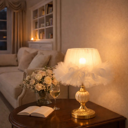 Ballerina Frilly Tulle Lampshade | DIY White Fabric Table Lamp Shade Kit for Coquette