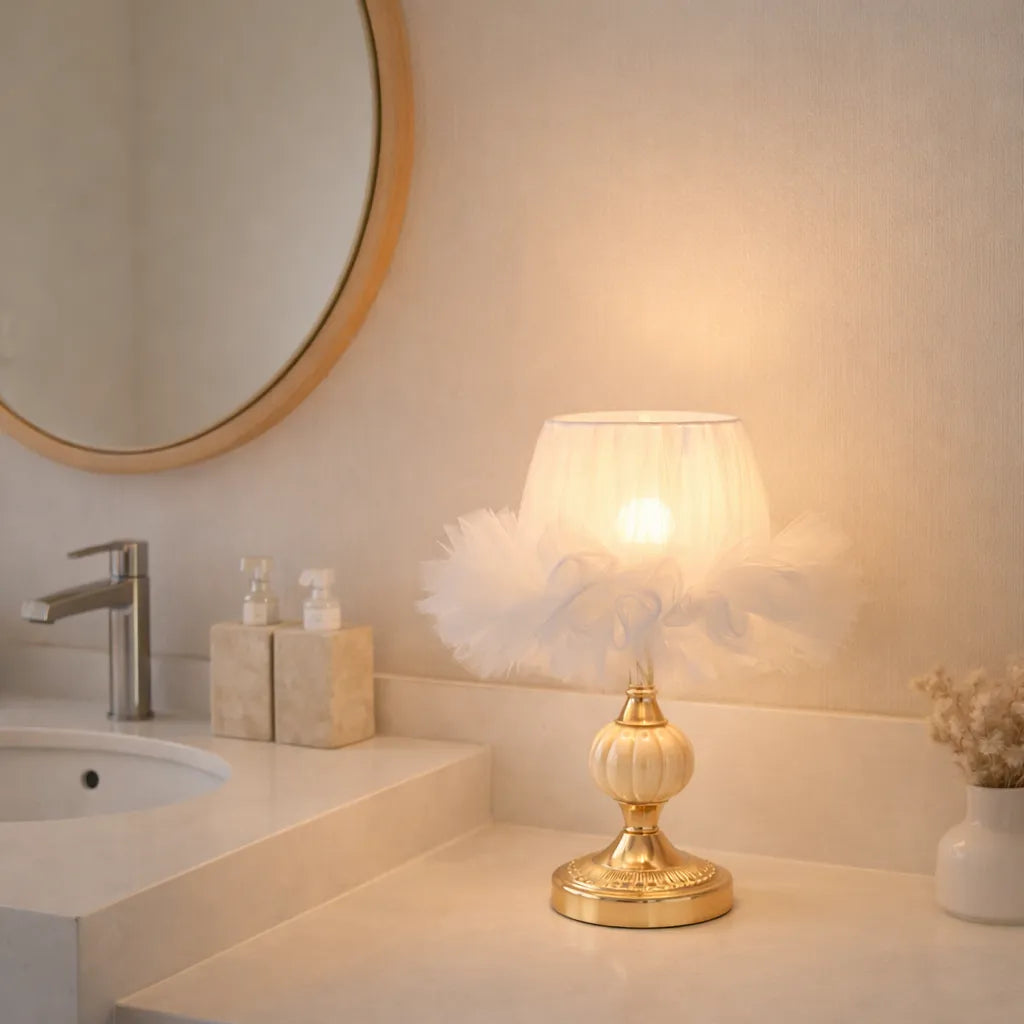 Ballerina Frilly Tulle Lampshade | DIY White Fabric Table Lamp Shade Kit for Coquette