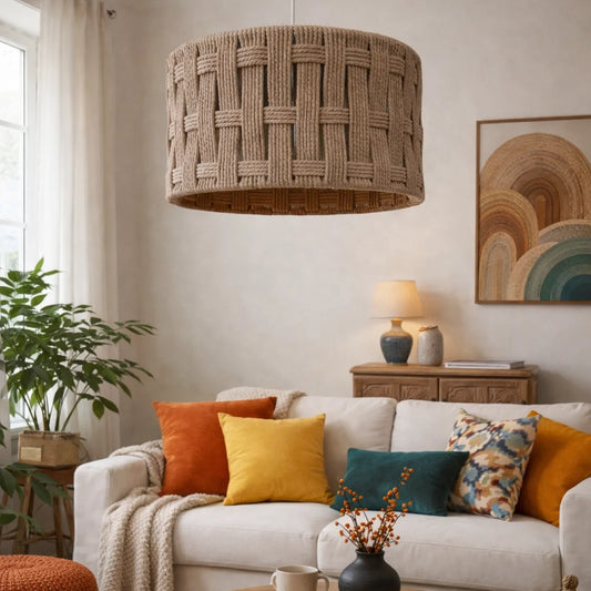 Natural Pendant Light Shade | Rope Woven Drum Lampshade DIY Kit for Floor & Table - E10/E14/E26/E27