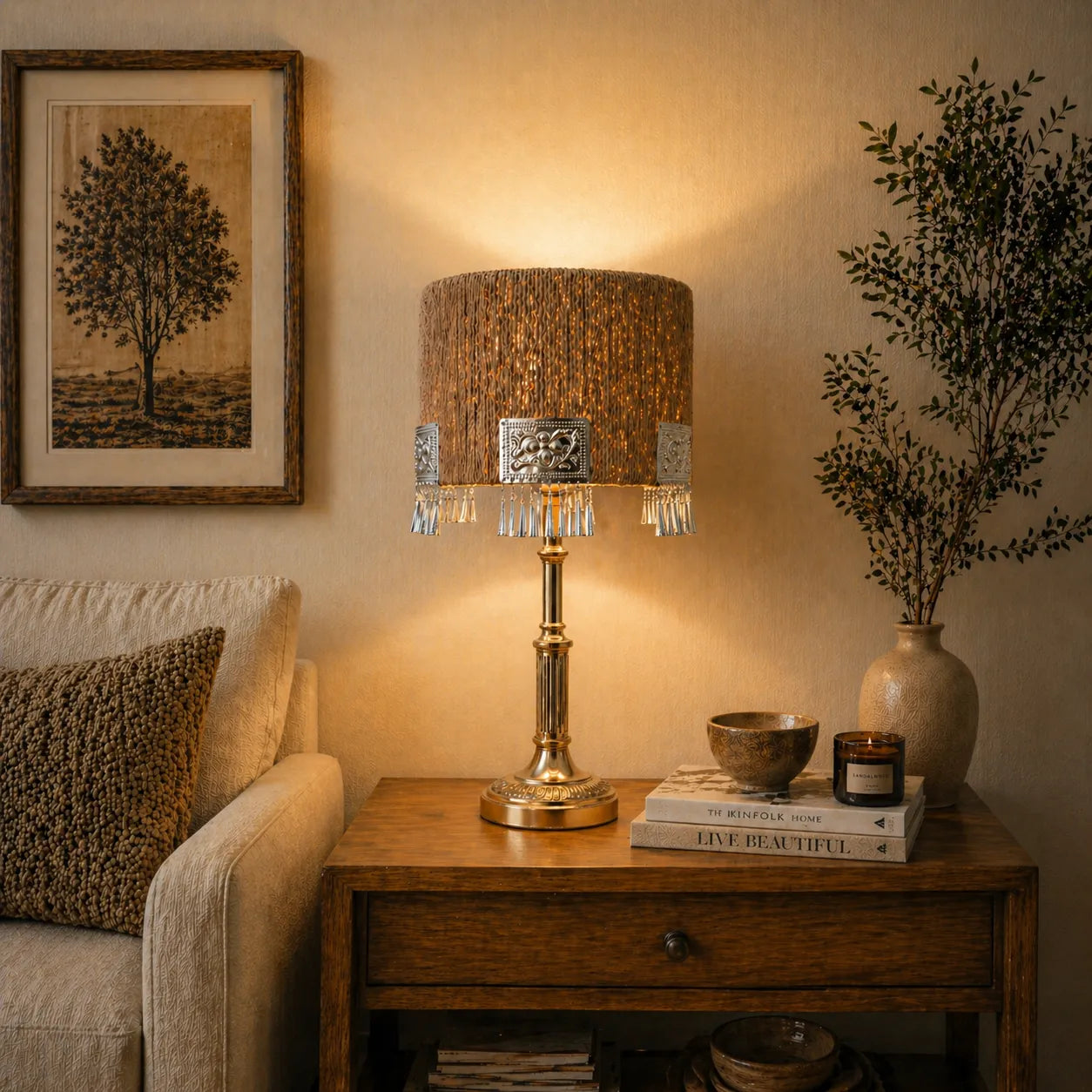 Boho Rope Lampshade with Fringe | DIY Natural Table Lamp Shade Kit